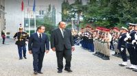 Prime Minister Hu&#039;akavameiliku and French Minister for Defence Mr. Sébastien Leco inspecting Guard of Honors