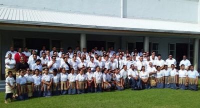 Team Tonga: Members of Team Tonga outside the Centennial church after the church service, Sunday 23rd June (actual date for Olympic Day)
