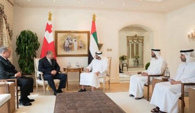HM King Tupou VI met with His Highness Sheikh Mohamed in Zayed Al Nahyan, Crown Prince of Abu Dhabi and Deputy Supreme Commander of the UAE Armed Forces, at the Presidential Palace.